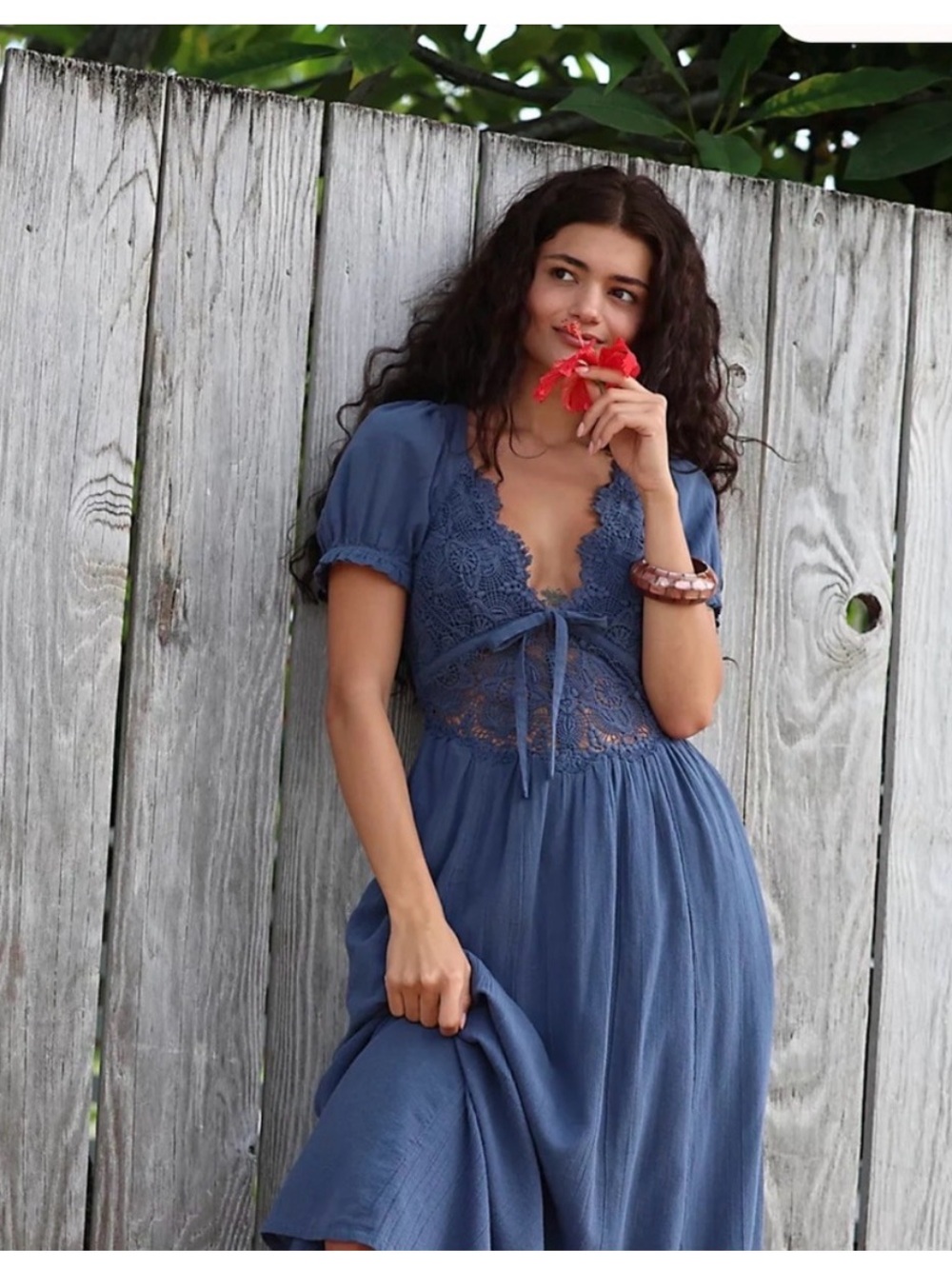 Free People Blue Lace Midi Dress